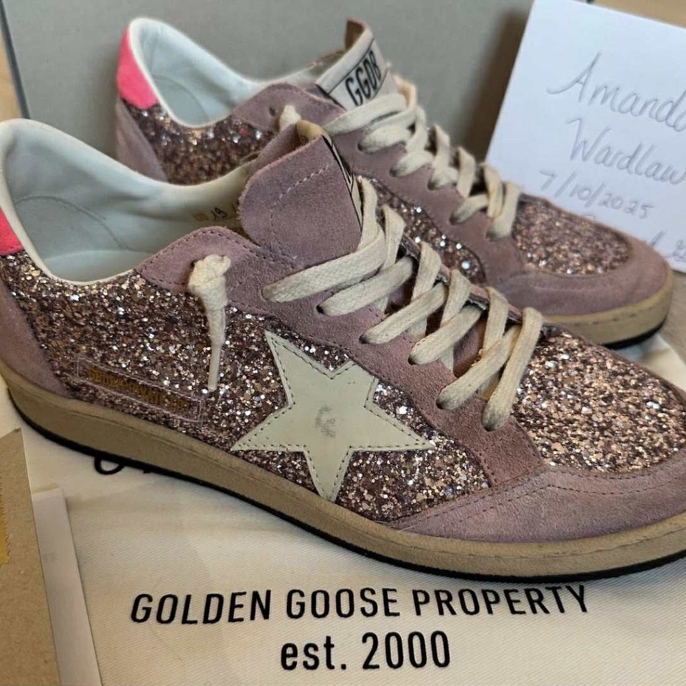 ISO size 39 LTD golden goose pink suede and glitter ball star